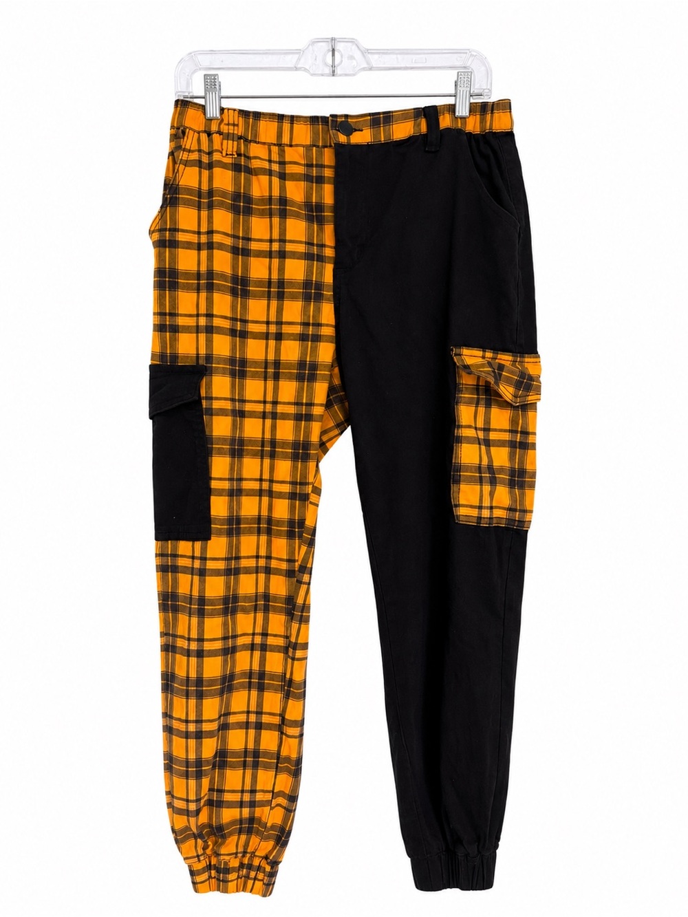 Hot Topic Women’s Yellow Black Plaid Jogger Pants XL Stretch Pockets